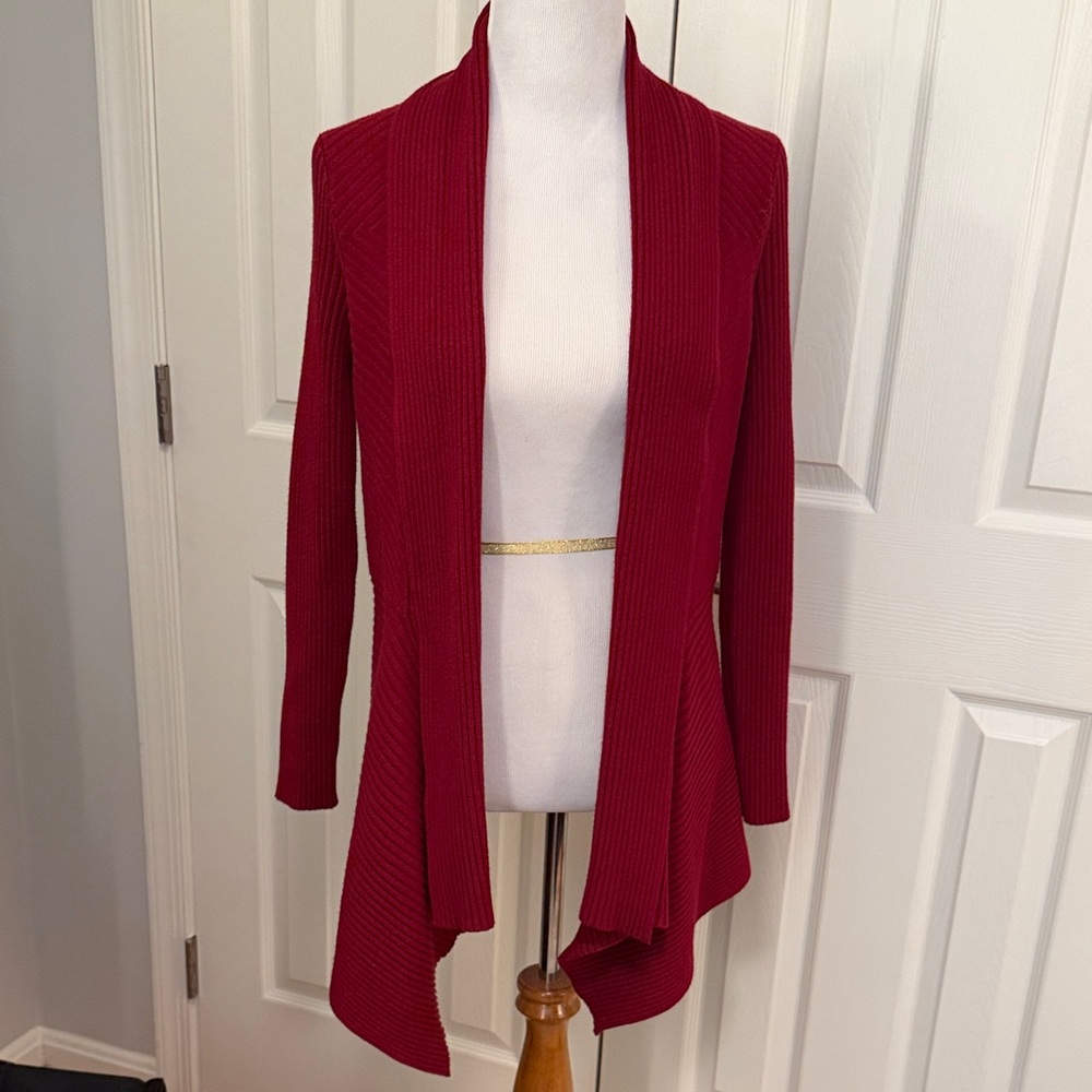 White House Black Market Rich Red Open Front Cardigan